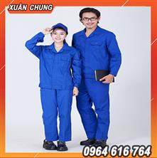 Quần áo bảo hộ màu xanh cổ vest